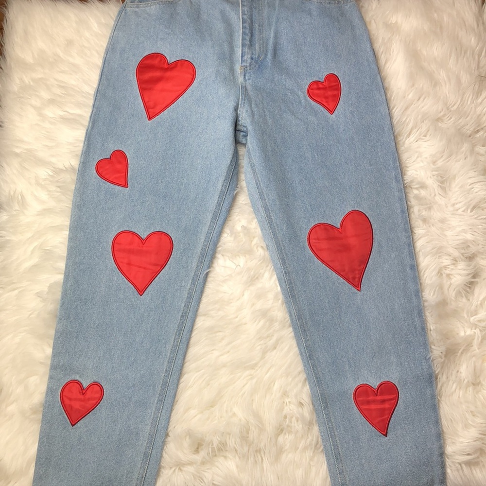 Heart Patterned Light Blue Jeans - Picture 4 of 6